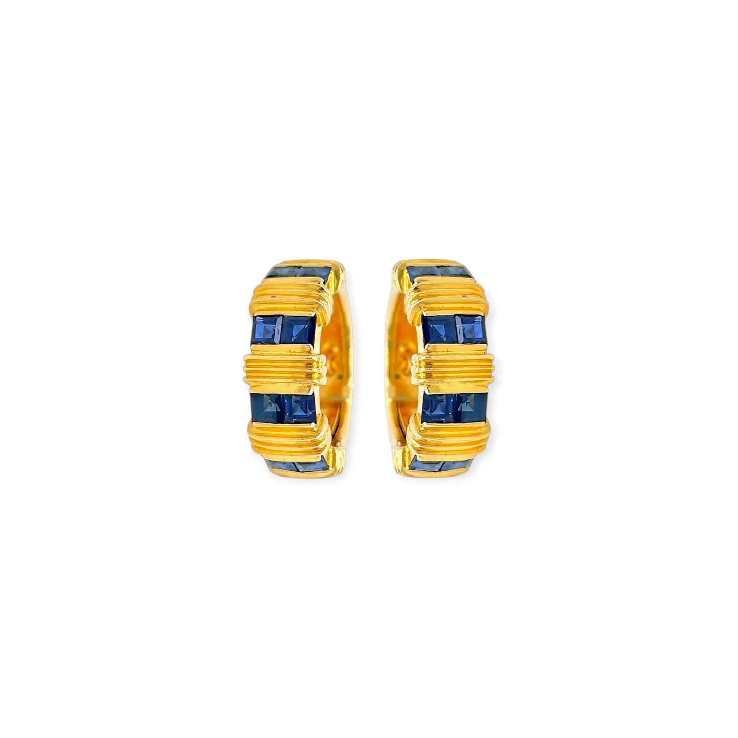 Gold Sapphire Banded Hoop Earrings