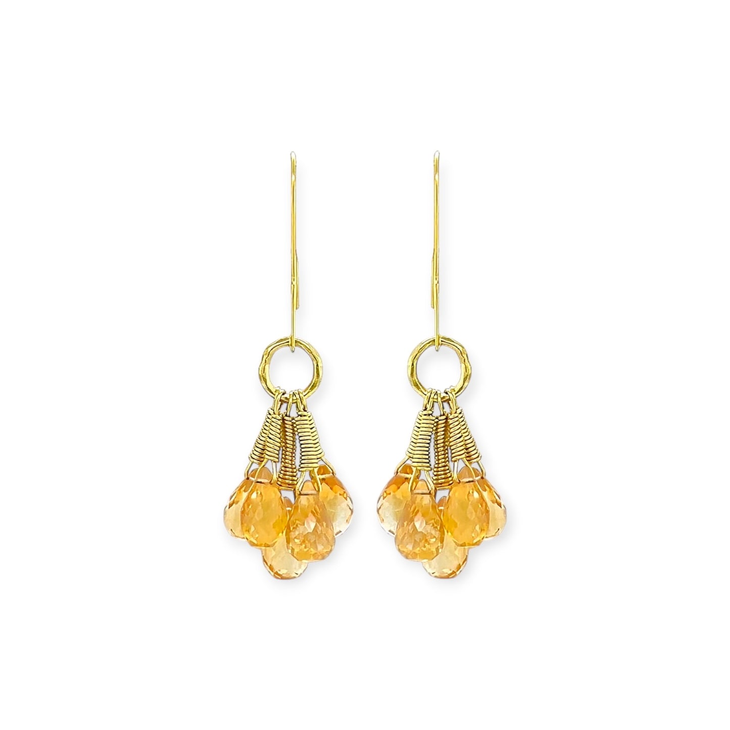 Gold Citrine Briolette Dangle Earrings