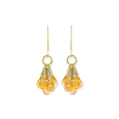 Gold Citrine Briolette Dangle Earrings