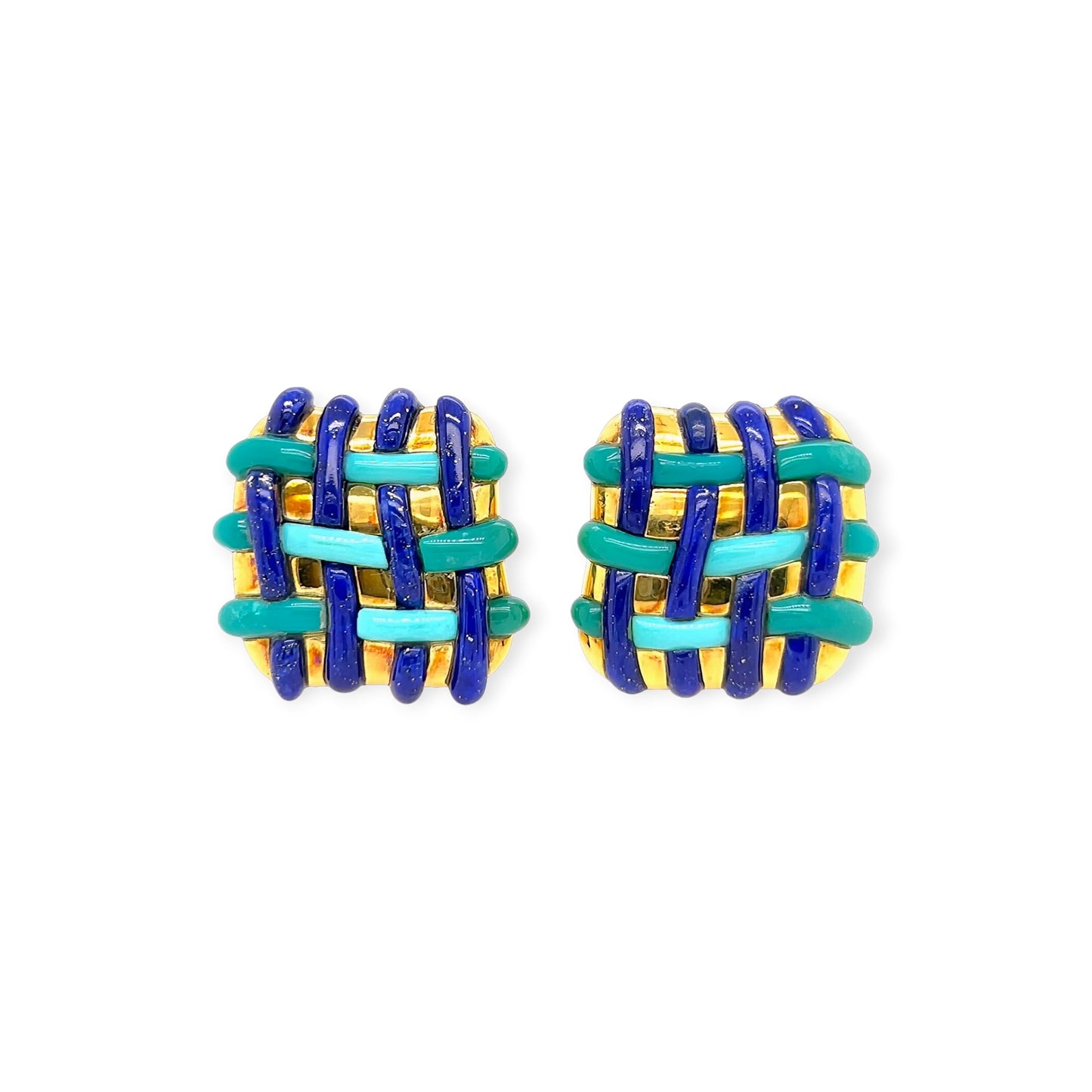 Angela Cummings Turquoise Lapis Basketweave Earrings