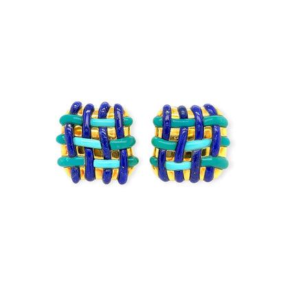 Angela Cummings Turquoise Lapis Basketweave Earrings