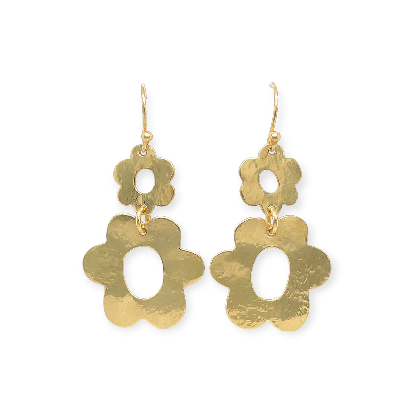 Hammered Gold Floral Drop Earrings