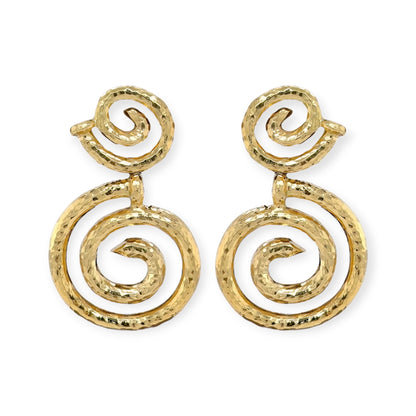 David Webb Spiral Nail Hammered Gold Earrings