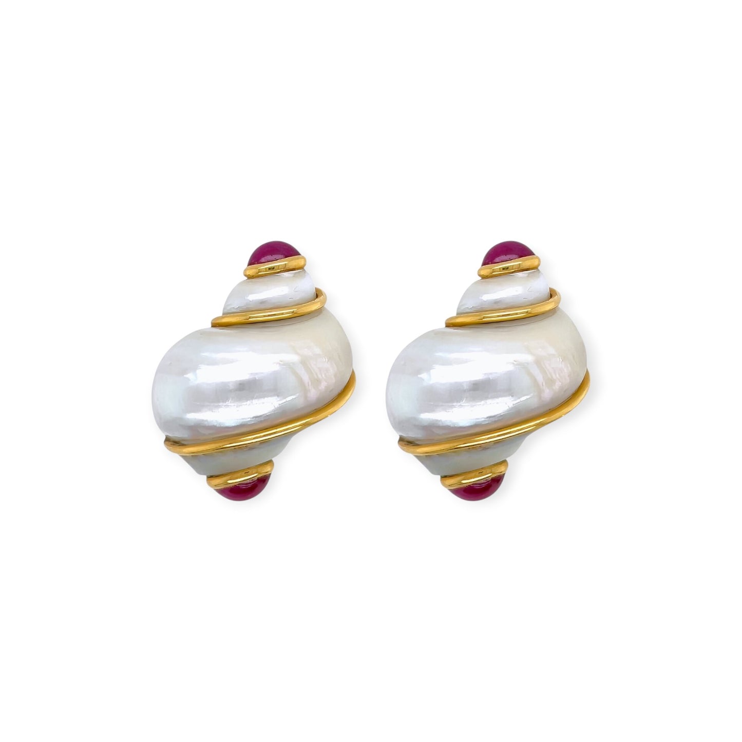 Seaman Schepps Gold Shell Ruby Earrings
