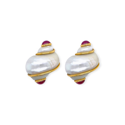 Seaman Schepps Gold Shell Ruby Earrings