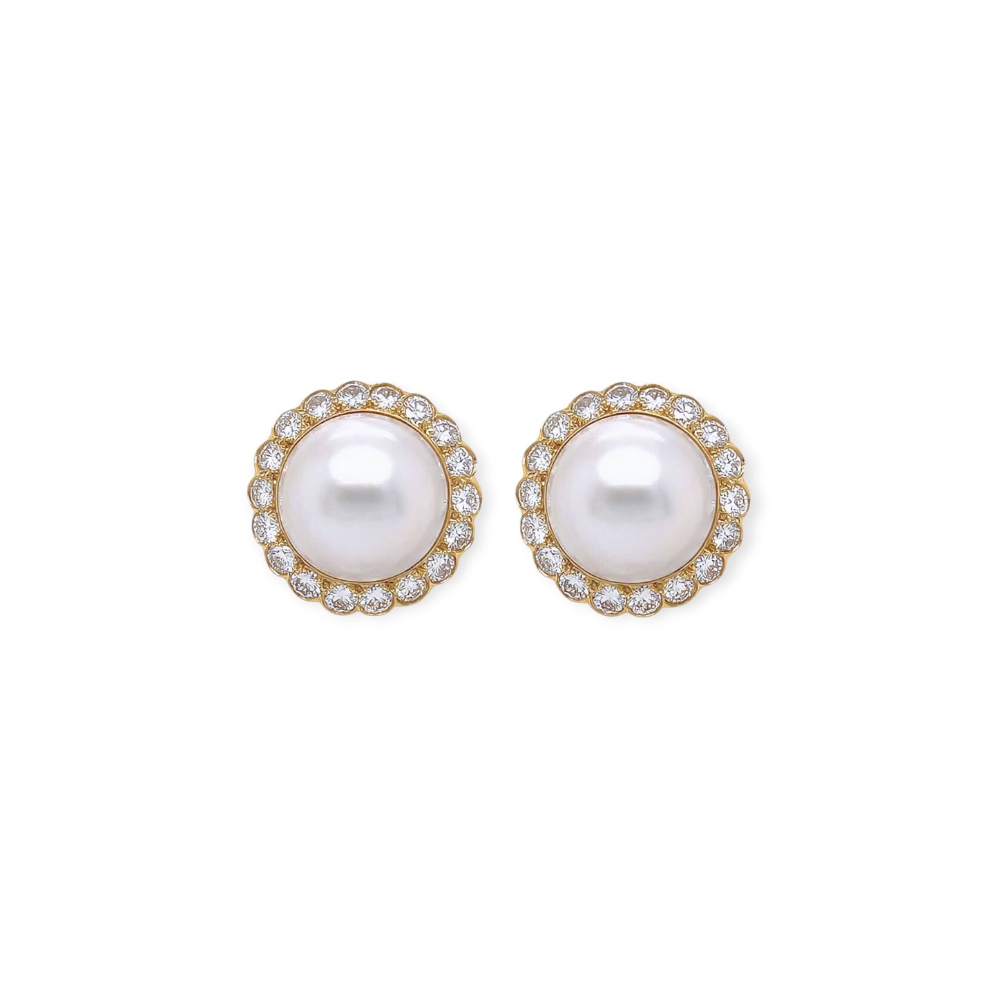 Van Cleef Pearl Mabe Pearl Diamond Gold Earrings