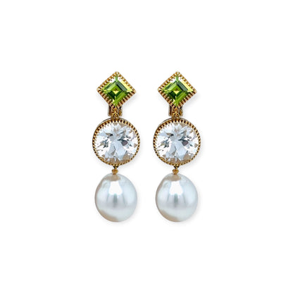Verdura Byzantine Theodora Peridot Topaz Pearl Earrings