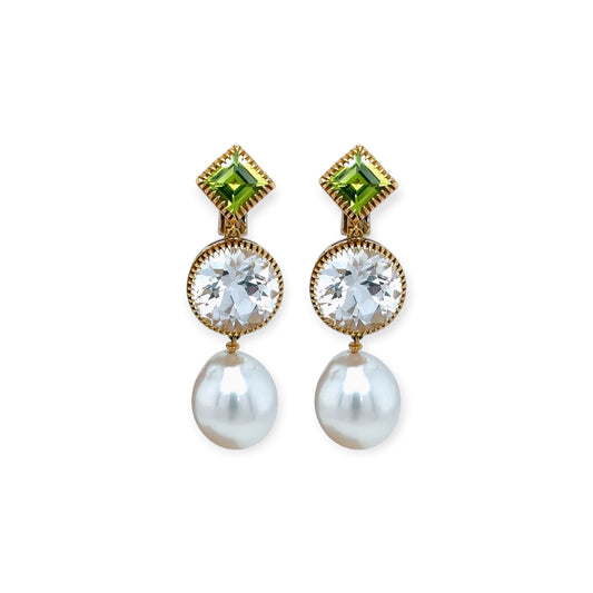 Verdura Byzantine Theodora Peridot Topaz Pearl Earrings