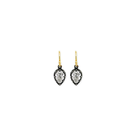 Pear Shaped Silver Topped Gold Diamond Earrings