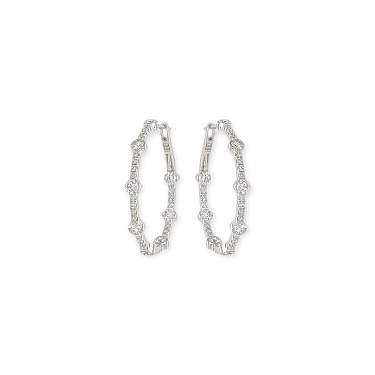 White Gold Diamond "In and Out" Hoop Earrings