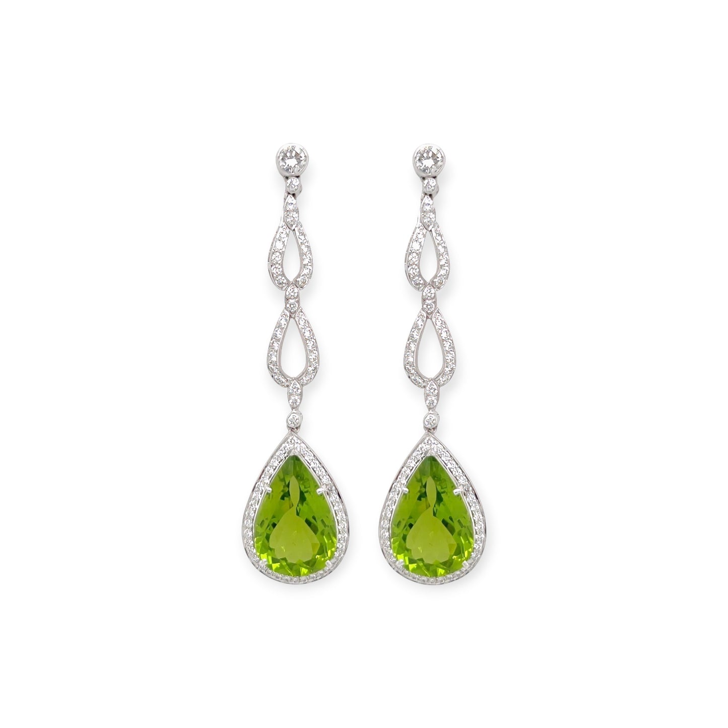 Peridot Diamond White Gold Drop Earrings