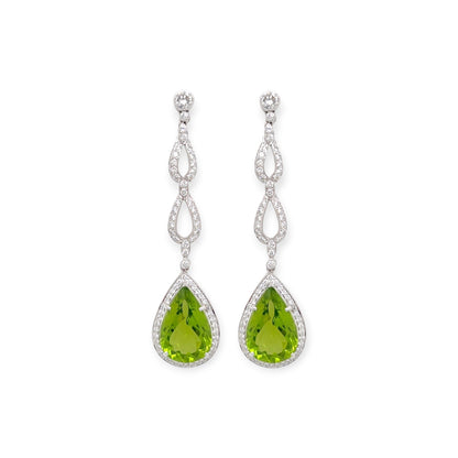 Peridot Diamond White Gold Drop Earrings
