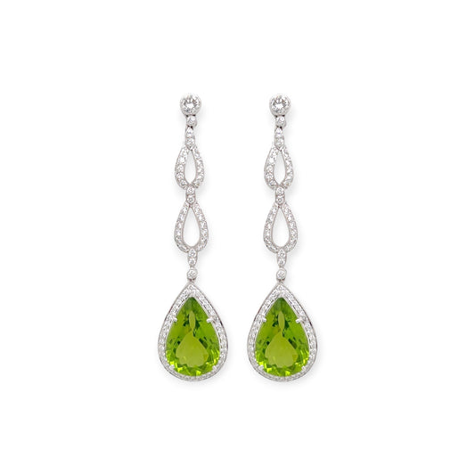 Peridot Diamond White Gold Drop Earrings