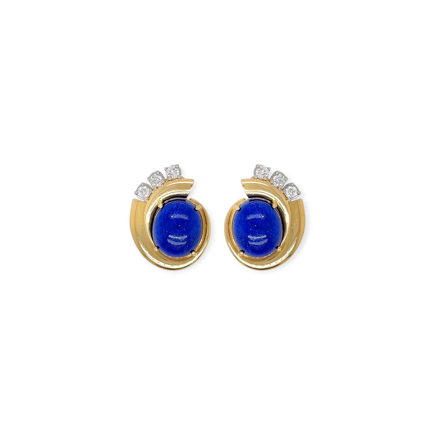 Raymond Yard Cabochon Lapis Diamond Earrings