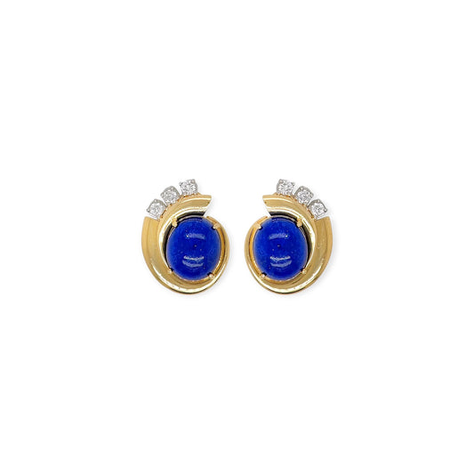 Raymond Yard Cabochon Lapis Diamond Earrings