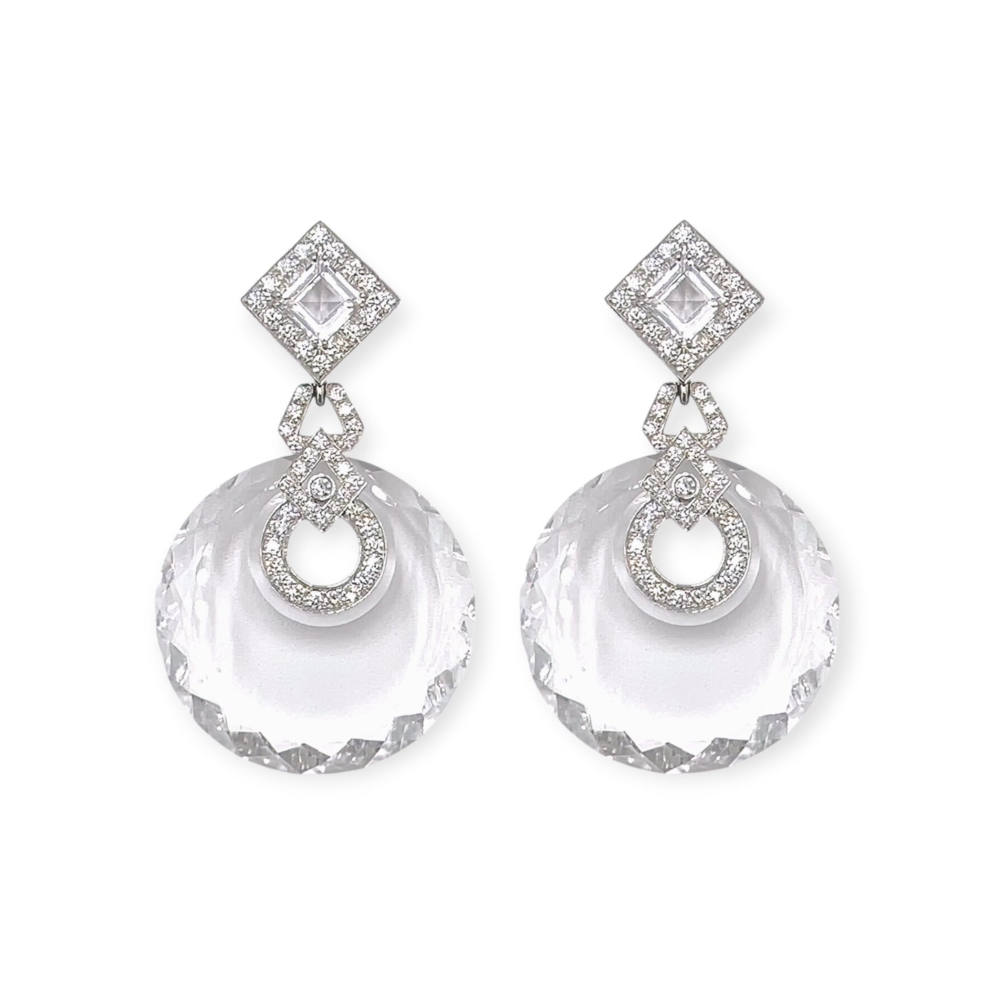 David Webb Rock Crystal Diamond Circular Drop Earrings