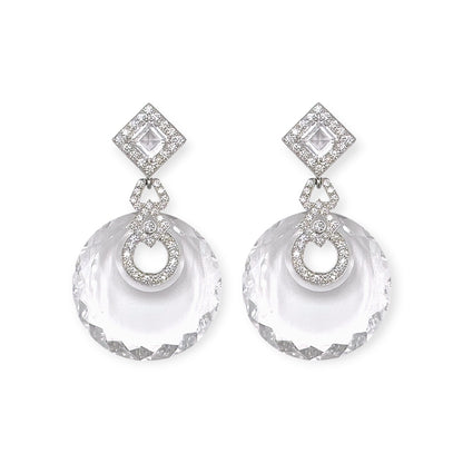 David Webb Rock Crystal Diamond Circular Drop Earrings