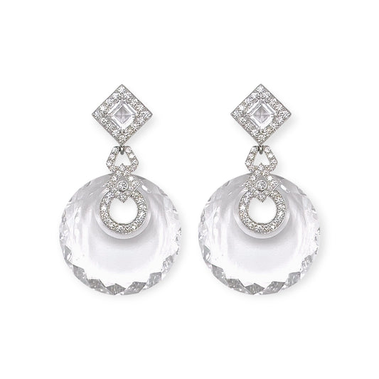 David Webb Rock Crystal Diamond Circular Drop Earrings