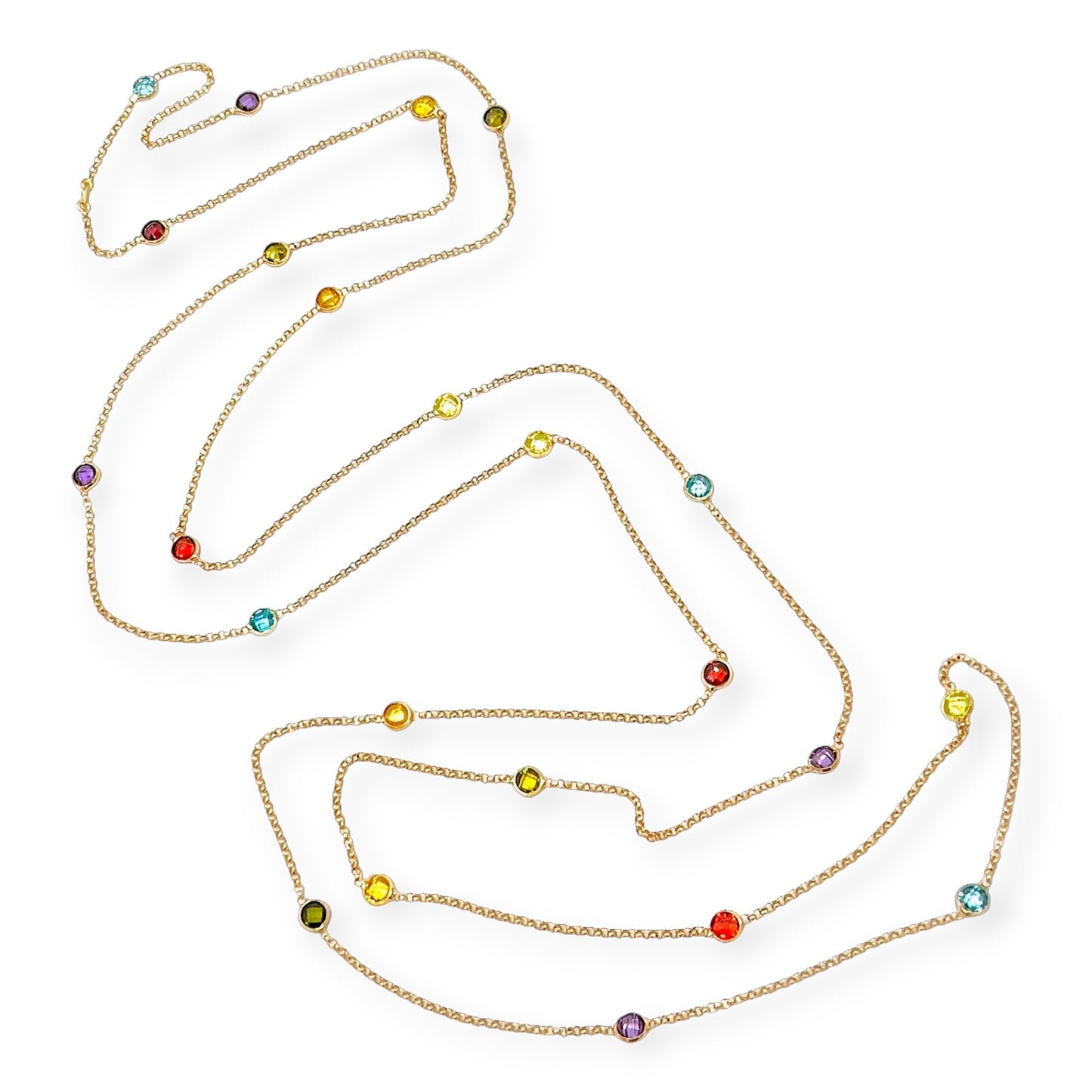 Long Multi Gem Chain Necklace