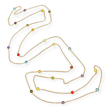 Long Multi Gem Chain Necklace