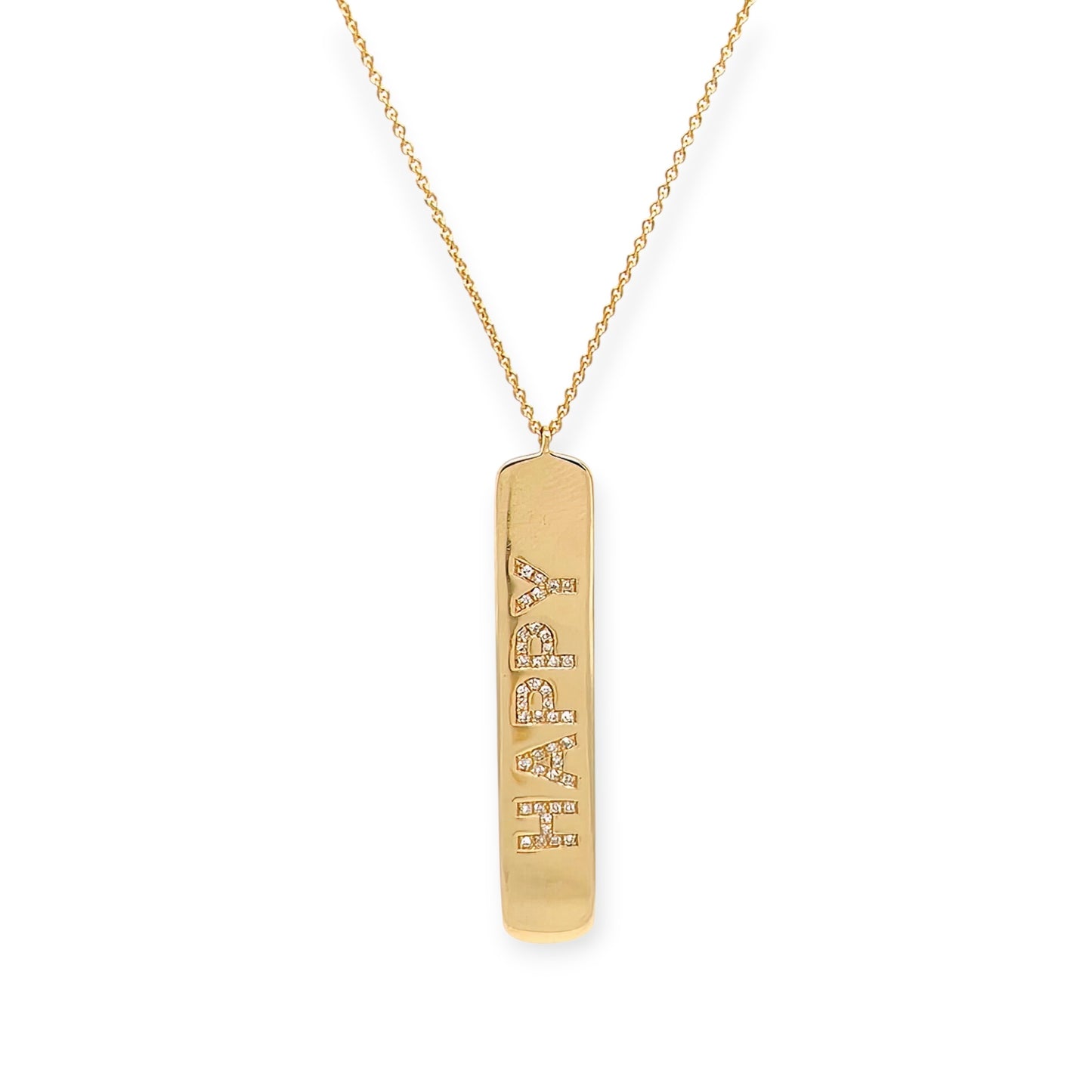 Gold Diamond "HAPPY" Pendant Necklace