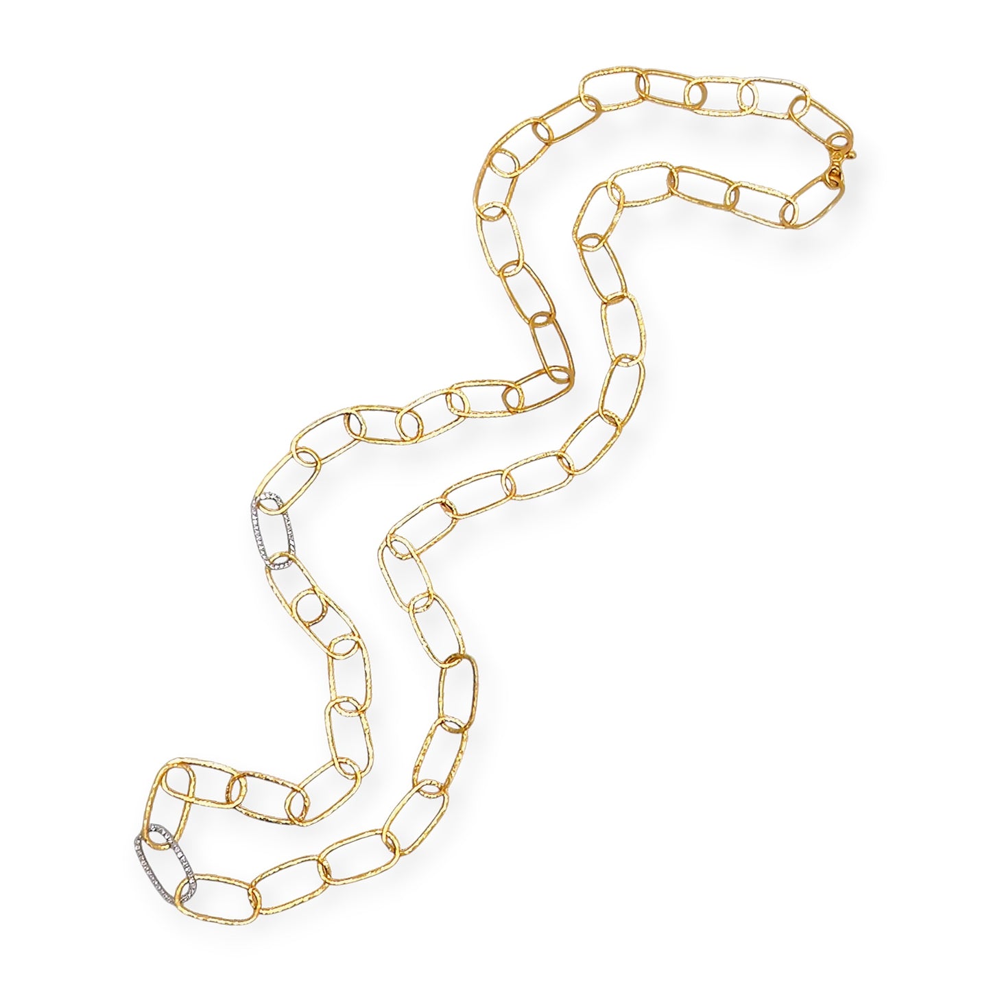 Gurhan Geo Hammered Gold Diamond Oval Link Necklace