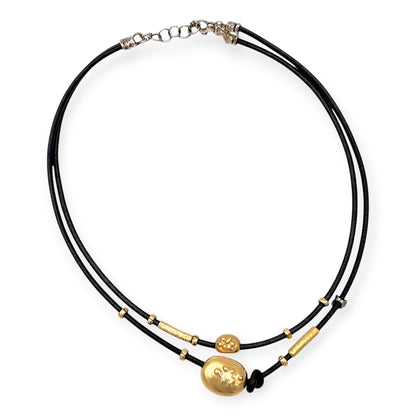 Misani Gold Silver Black Cord Collar Necklace