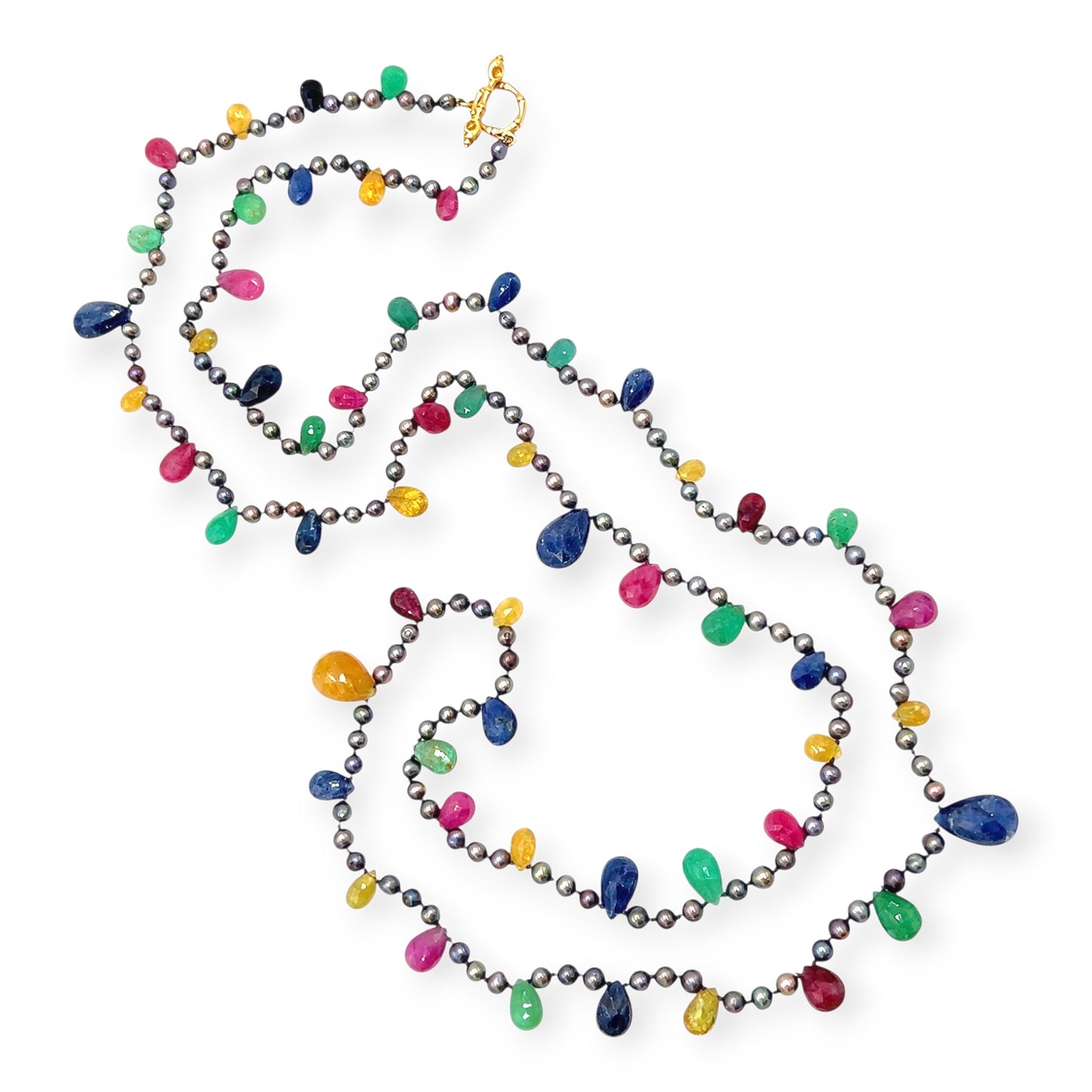 Mish Gold Pearl Sapphire Emerald Ruby Necklace