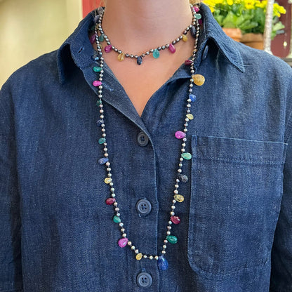 Mish Gold Pearl Sapphire Emerald Ruby Necklace