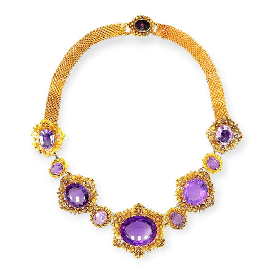 Georgian Amethyst Gold Cannetille Necklace