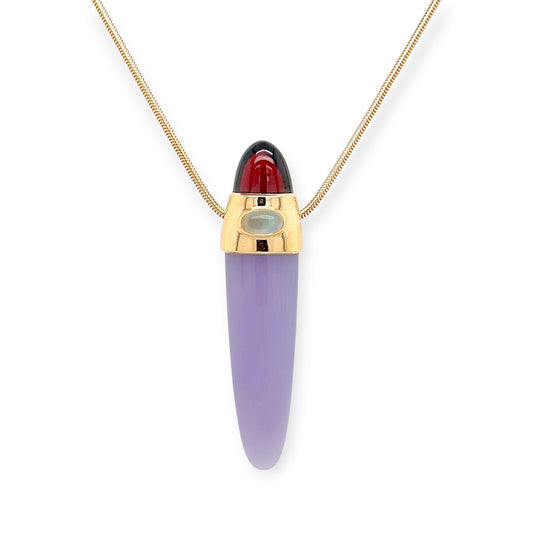 Chalcedony Garnet Moonstone Bullet Pendant Necklace