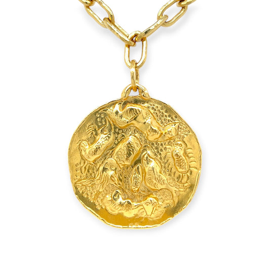 1970s Jean Mahie Gold Pisces Medallion Necklace, Retailed by Cartier