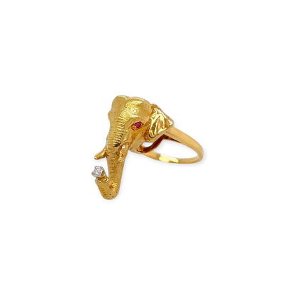 Gold Ruby Diamond Elephant Head Ring