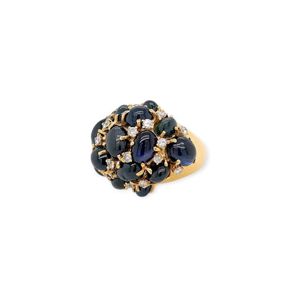 Sapphire Diamond Cluster Gold Ring