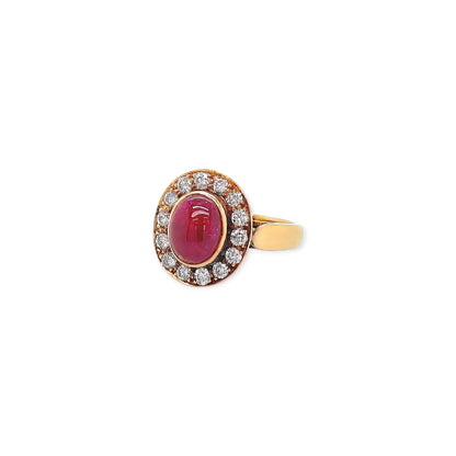 Oval Cabochon Ruby Diamond Ring