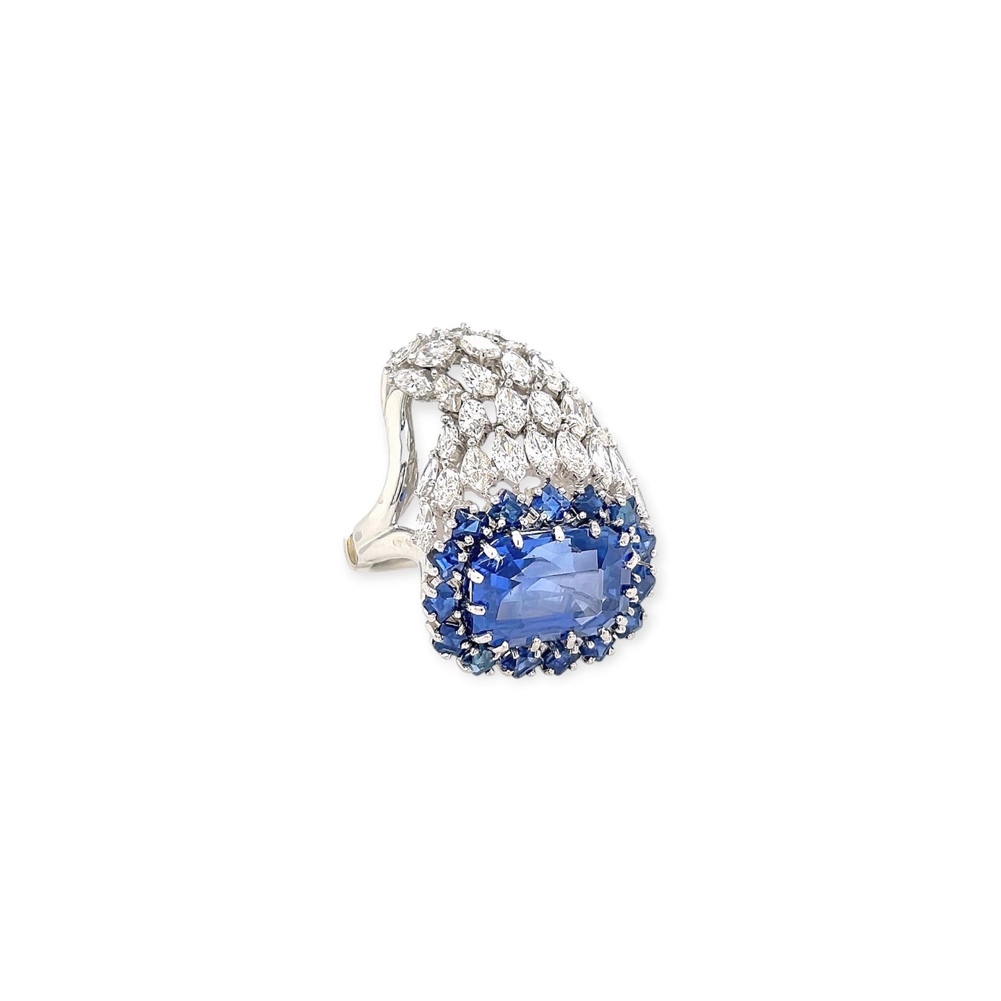 Platinum Diamond Ceylon Sapphire Cornucopia Ring