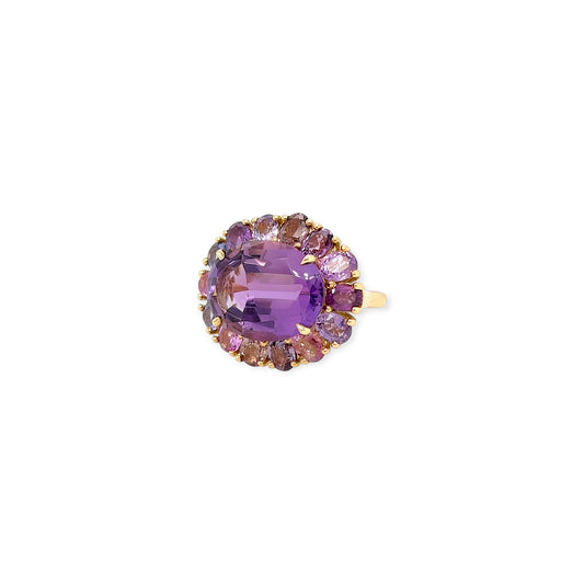 Oval Amethyst Multi Colored Sapphire Gold Ring