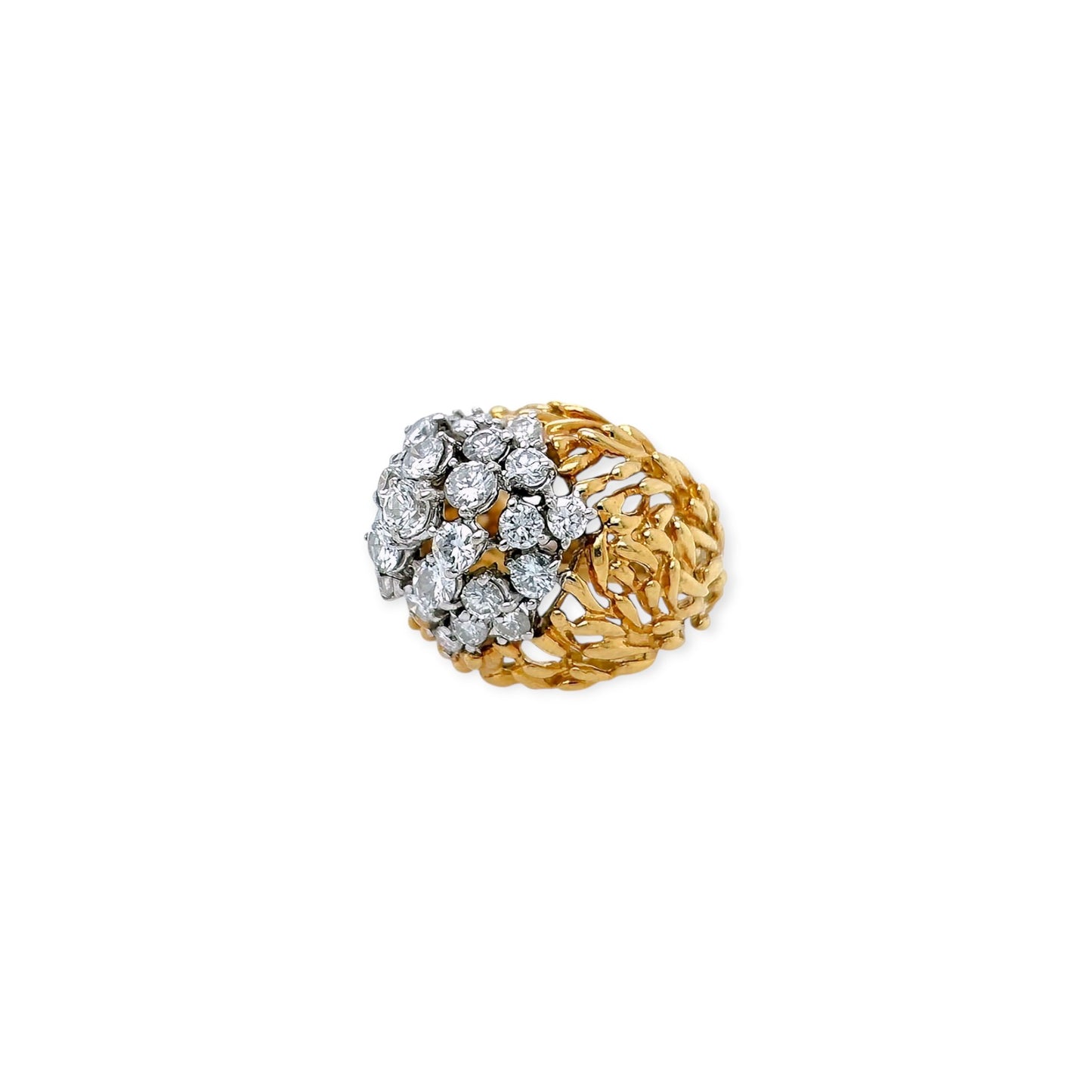 Diamond Cluster Gold Bombe Ring