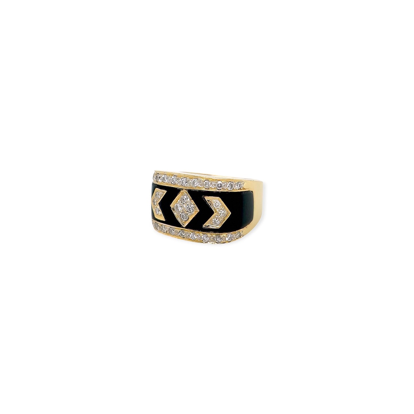 Black Onyx Diamond Chevron Gold Ring