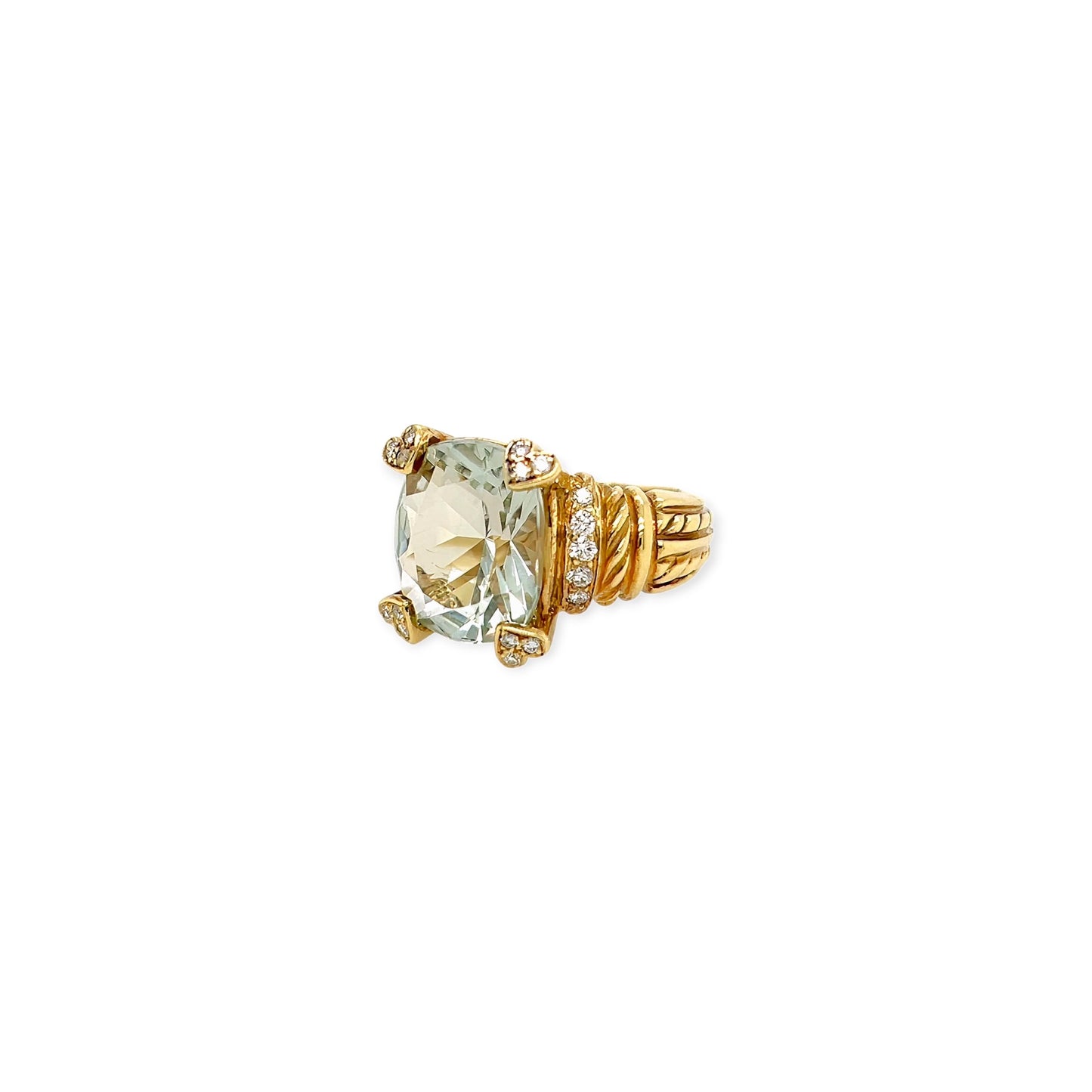 Judith Ripka Green Quartz Diamond Gold Ring