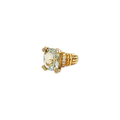 Judith Ripka Green Quartz Diamond Gold Ring