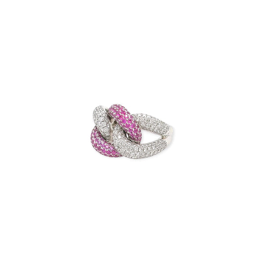 Ruby Diamond Curb Link White Gold Ring