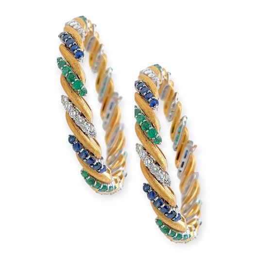 Two Sapphire Emerald Diamond Gold Bracelets