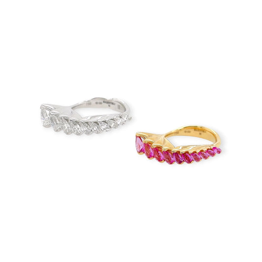 White Gold Diamond Ring and Pink Sapphire Rose Gold Ring