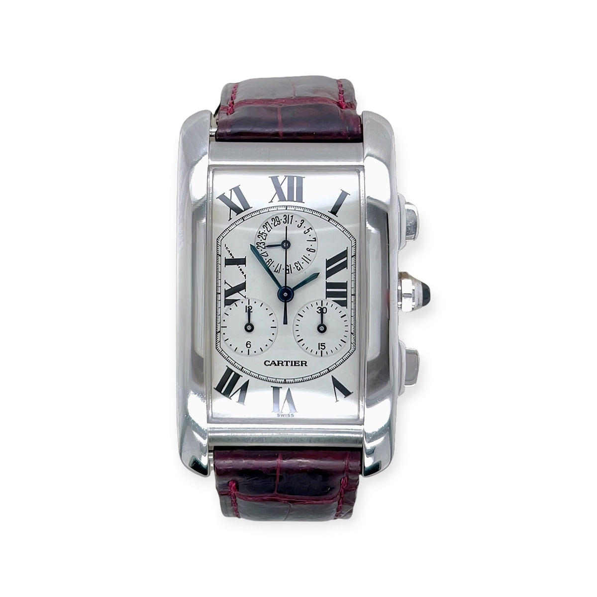 Cardea Tank Watch Cartier Tank Americaine Chronograph White Gold Watch – CDB Ltd