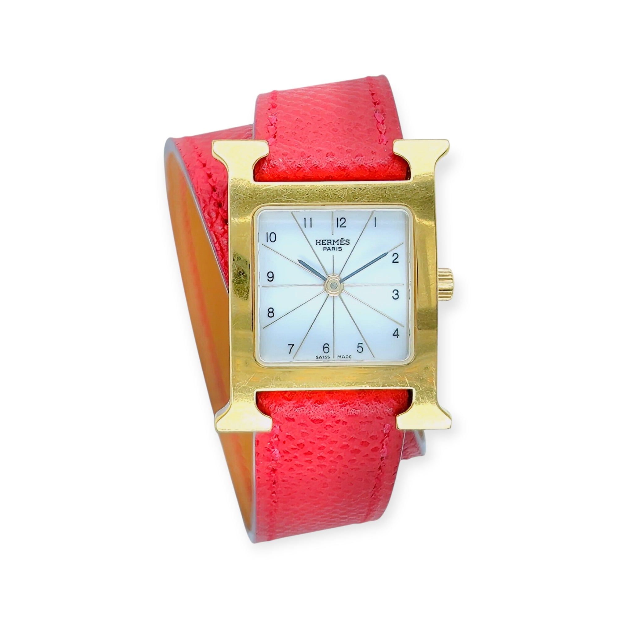 Hermes Heure H Red Leather Double Strap Watch – CDB Ltd