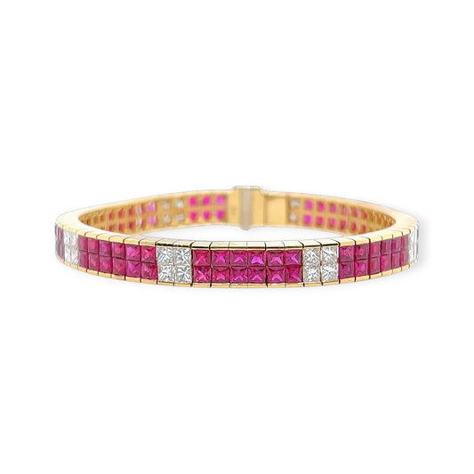Ruby Diamond Flexible Gold Bracelet