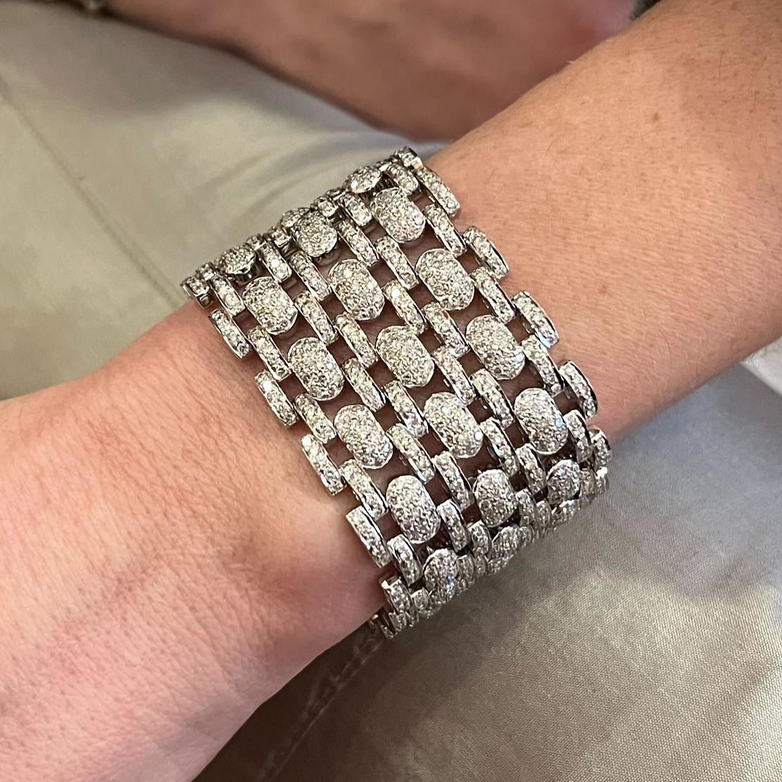 White Gold Diamond Flexible Wide Link Bracelet