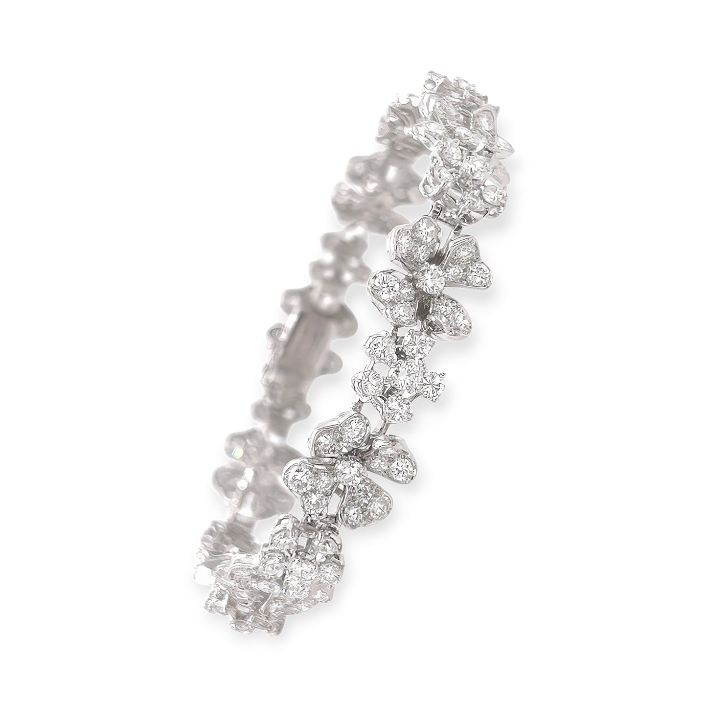 French Platinum Diamond Floral Bracelet