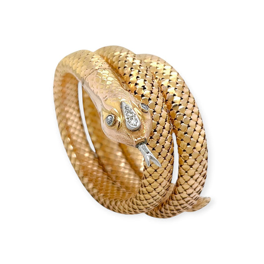 1950s Rose Gold Platinum Diamond Snake Bracelet